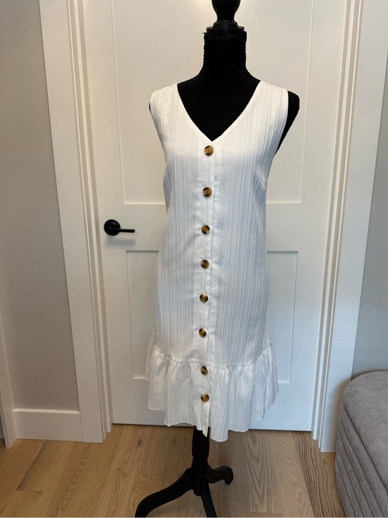 SHEIN Dresses & Skirts - SHEIN White Button-Front V-Neck Ruffle Hem Midi Dress